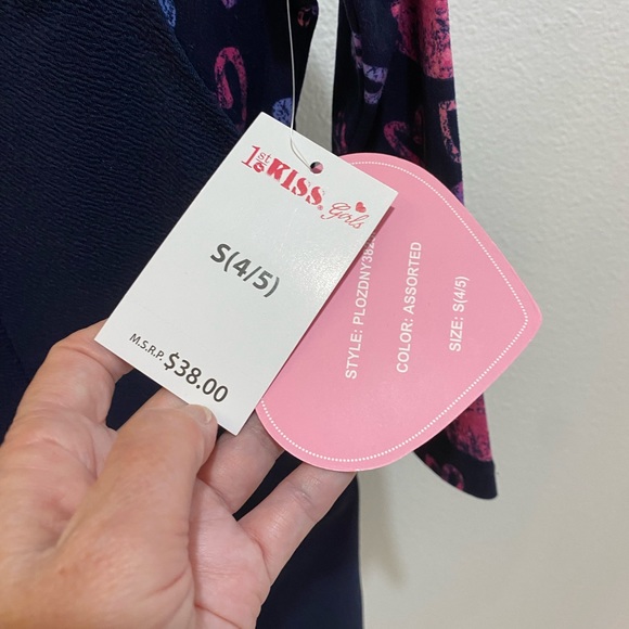 1st Kiss Little Girls Navy Jumper Dress w/Long Sleeve Top w/Hearts - S (4/5) - Picture 2 of 8